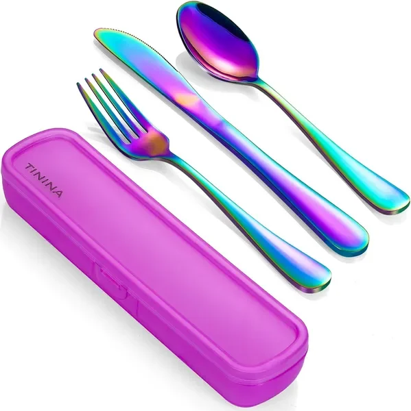 

Travel Utensils with Case, 4-Piece Stainless Steel Portable Cutlery Set, Reinforced Case with Buckle