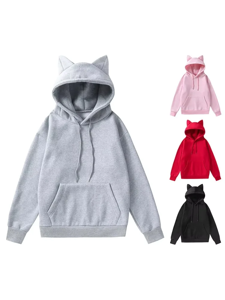 الربيع والخريف نمط جديد التجارة الخارجية المرأة آذان القط (البخار القط الأذن على شكل الخبز) تصميم مقنعين الصوف سترة الموضة #6