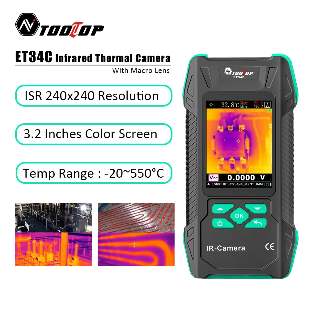 TOOLTOP ET34C 3,2 Zoll Infrarot-Wärmebildkamera ISR 240*240 Auflösung Mit Makro-Objektiv PCB-Reparatur Elektrische Wärmebildkamera