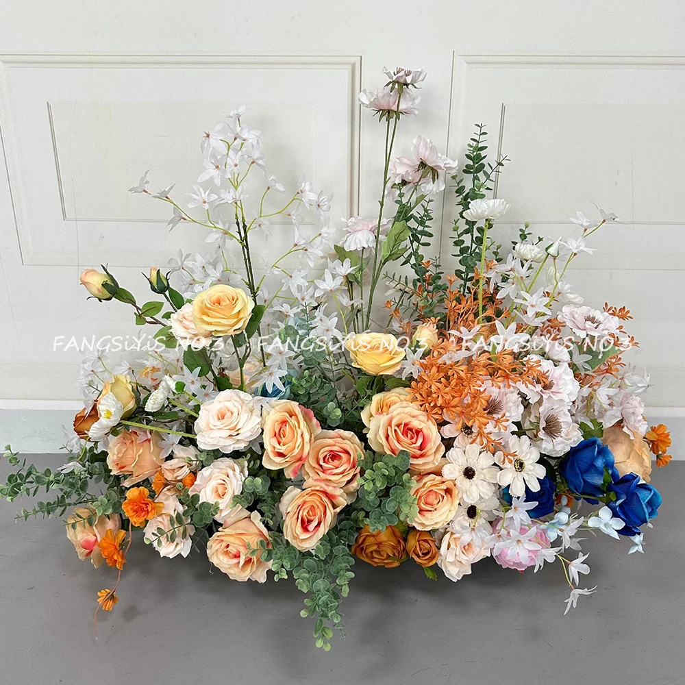 Luxury Champagne Pink Rose Artificial Flower Row Wedding Backdrop Floral Arrangement Road Lead Centerpiece Decor - view 5