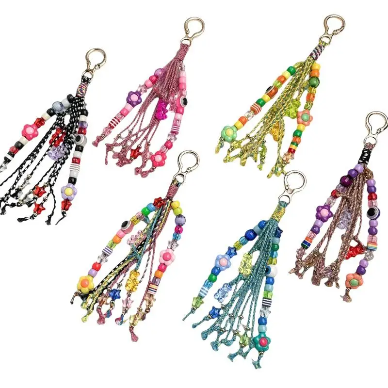 1 Stück bunter Blumenperlen-Anhänger, Schlüsselanhänger im Boho-Stil, handgefertigter Perlen-Quastenschlüsselanhänger für Damen, Rucksack- oder Handtaschen-Accessoire, Geschenk. – Detail 1