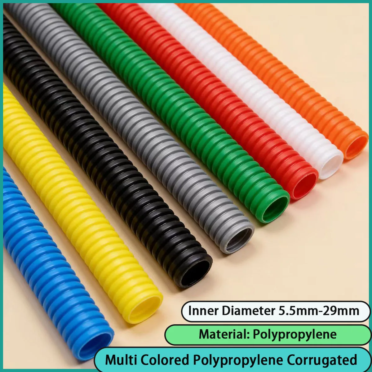 Multi colored polypropylene corrugated pipe with an inner diameter of 5.5mm-29mm is used for electrical wiring,etc