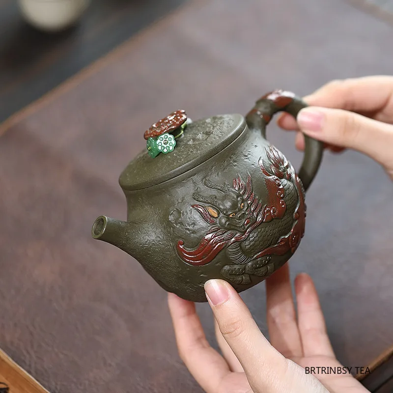 

320ml Chinese Yixing Purple Clay Teapot Tradition Handmade Tea Pot Raw Ore Dark Green Mud Kettle Household Zisha Tea Set