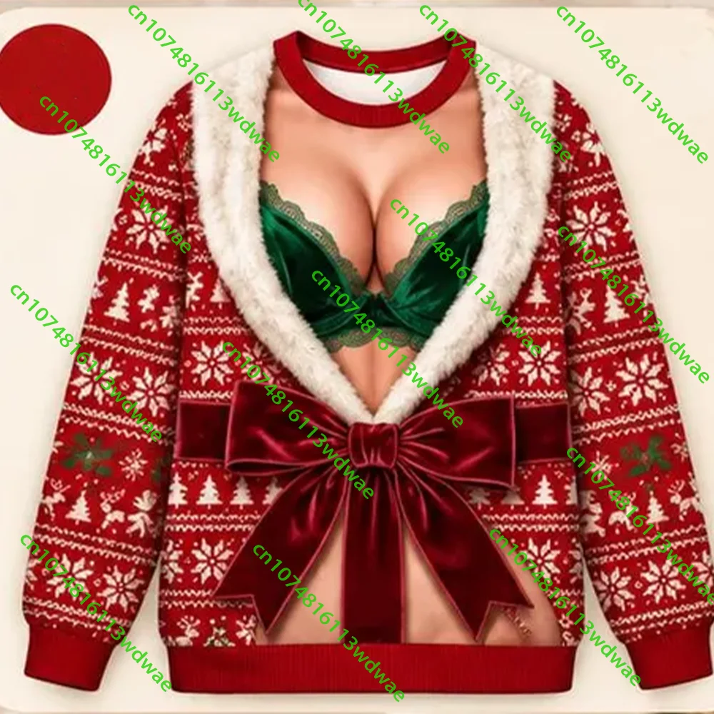 Lustiger 3D-Weihnachtspullover mit Fake-Körper-Motiv für Damen, lustiger Weihnachts-Elf-Sweatshirt, Unisex, hässliches Weihnachts-Party-Outfit, Geschenk für Erwachsene, Hoodie – Detail 6