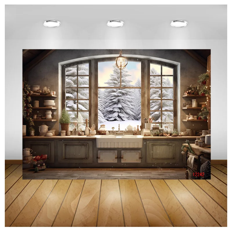 

SHENGYONGBAO Christmas Day Fireplace Photography Backdrops New Year Candy Chimneys Store Ball Window Studio Background WW-55