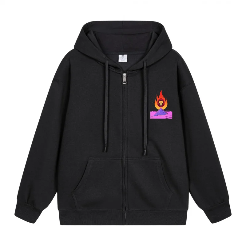 

Men's Zip-Up Hoodie Fire Logo On Pink Background 2025 New Style Casual Couples’ Style Casual and Loose