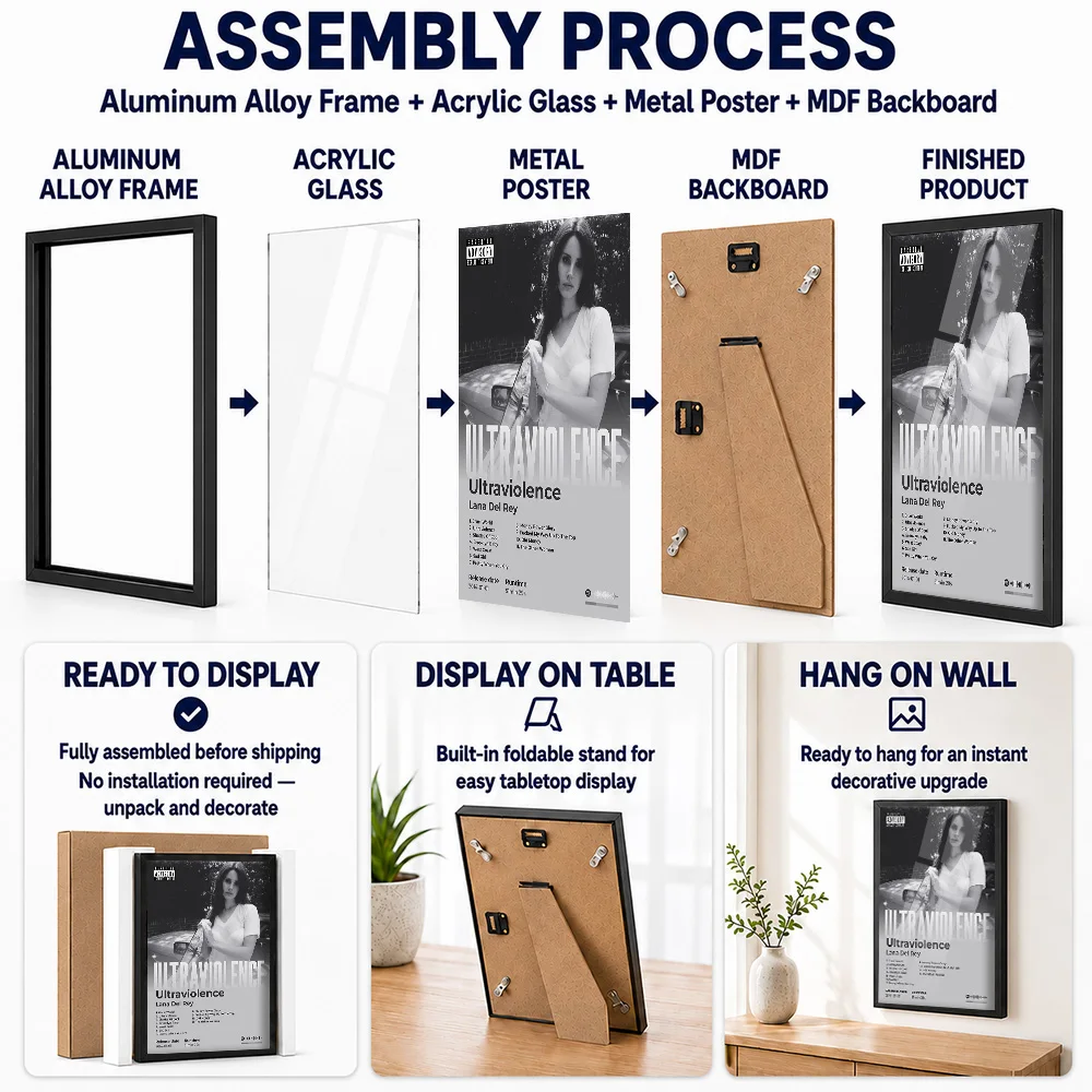 Lana Del Rey - Ultraviolence Album Framed Metal Poster Personalized Photo Vibrant Concert Style Wall Art For Recording Studio