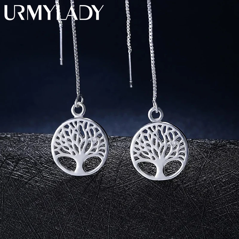 

New 925 Sterling Silver long Earrings for Women Jewelry Exquisite Round tree Drop Christmas Gifts charms