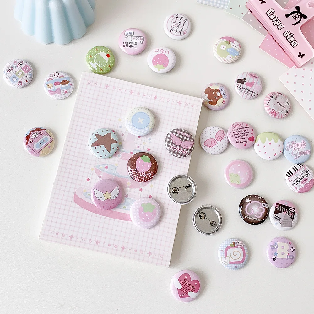 6-teiliges Set Cartoon Engel Herz 25mm Mini Runde Abzeichen Schüler-Rucksack Dekoration Brosche Set Anstecknadel Mädchen Accessoires – Detail 13
