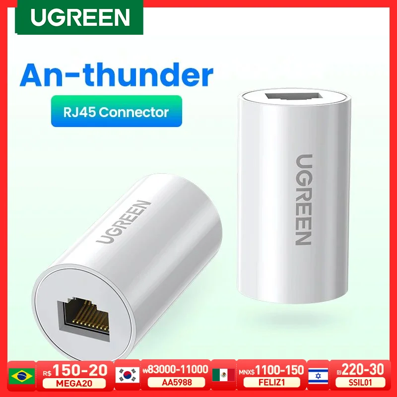 Ugreen RJ45 Ethernet Adapter 8P8C Vrouwelijke Aan Vrouwelijke Anti-Thunder Rj45 Connector Netwerk Verlengkabel Adapter Ethernet Kabel