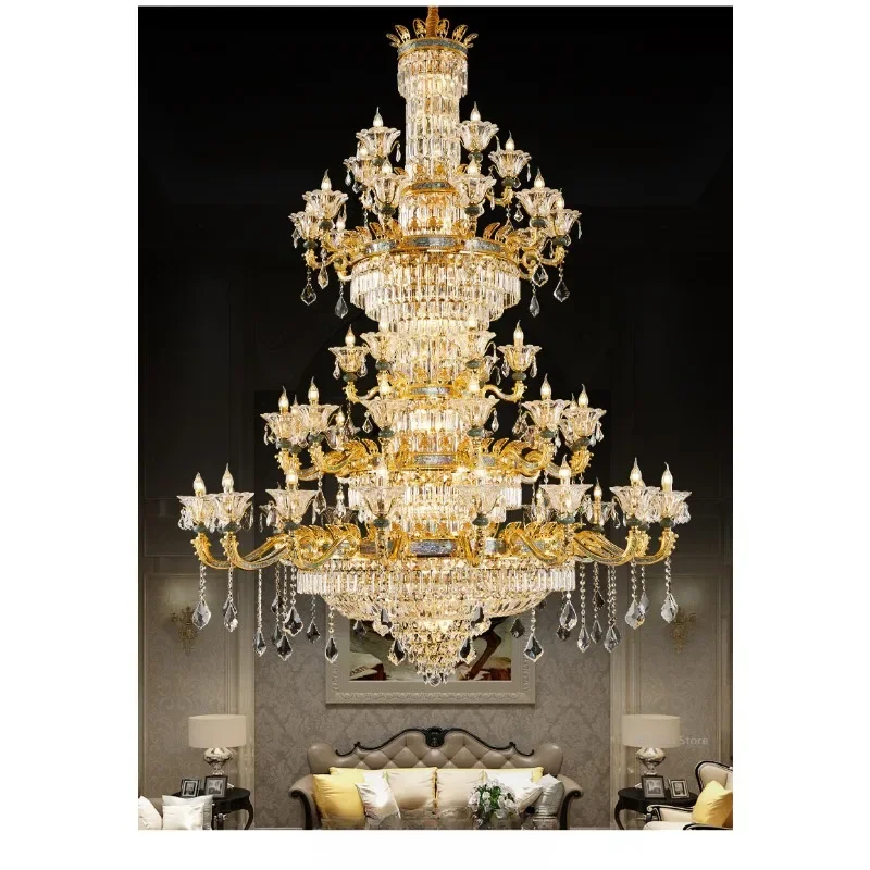 

GHJUYIOL French style all copper living room crystal chandelier European style duplex hall luxurious and atmospheric villa lamp