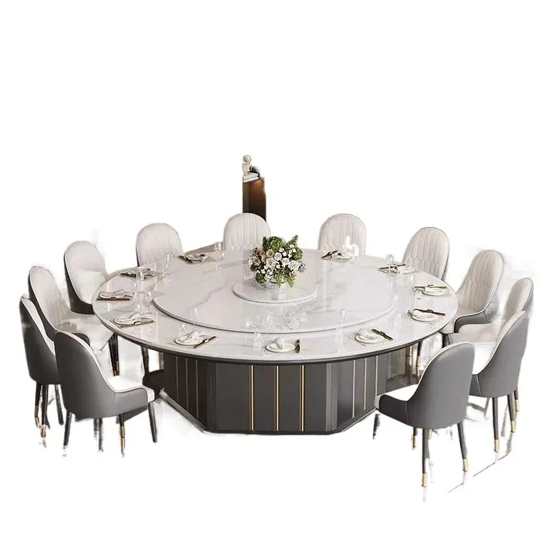 

Hot pot light luxury induction cooker dining table hotel 20 rock slab round table restaurant hotel box turntable electric