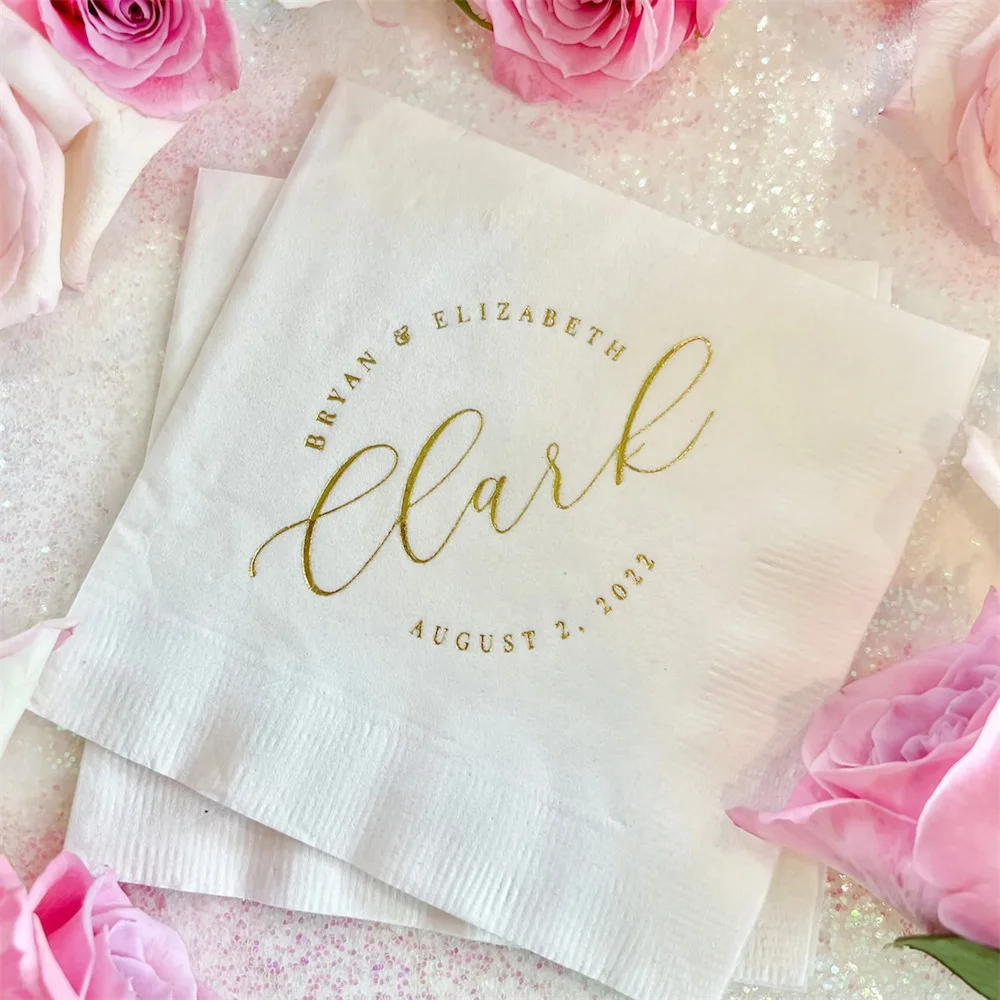 

50PCS Last Name Wedding Napkins, Rehearsal Dinner, Engagement Party, Custom Bar Napkins, Custom Wedding Napkins