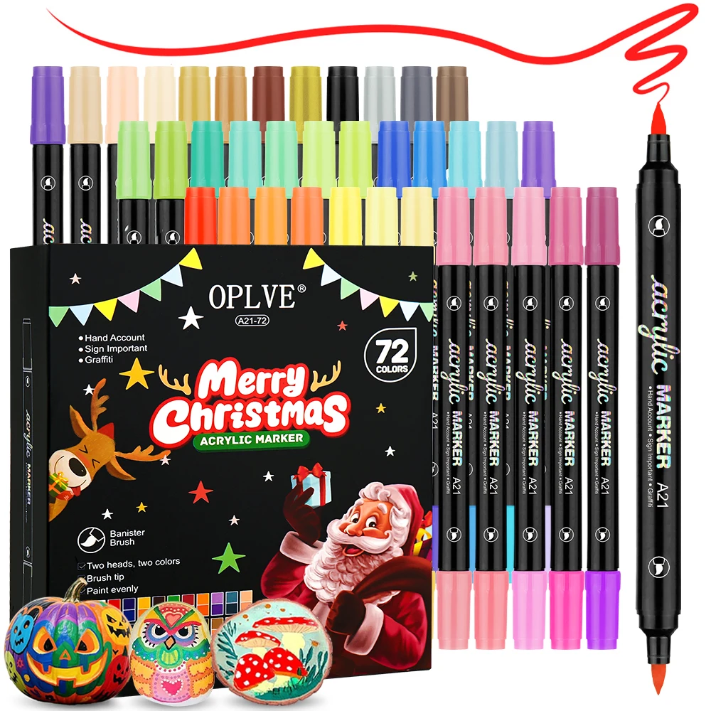 

24/48/72 цвета, акриловые маркеры с двойным наконечником, ручки для камня, дерева, ткани, стекла, холста, керамики, рождественские товары для рукоделия