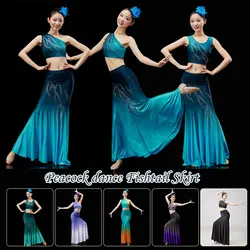 Women Dai Dance Costumes Fish Tail Leotard  Skirt +Top Suit Dancewear Peacock Traditional Folk Stage Costume National Dance