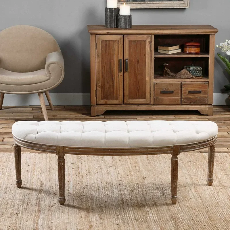 Retro Solid Wood End Stool Bedroom Bench Door Shoe Changing Seat Dining Chair Sofa Footrest Bed Front Stool Household