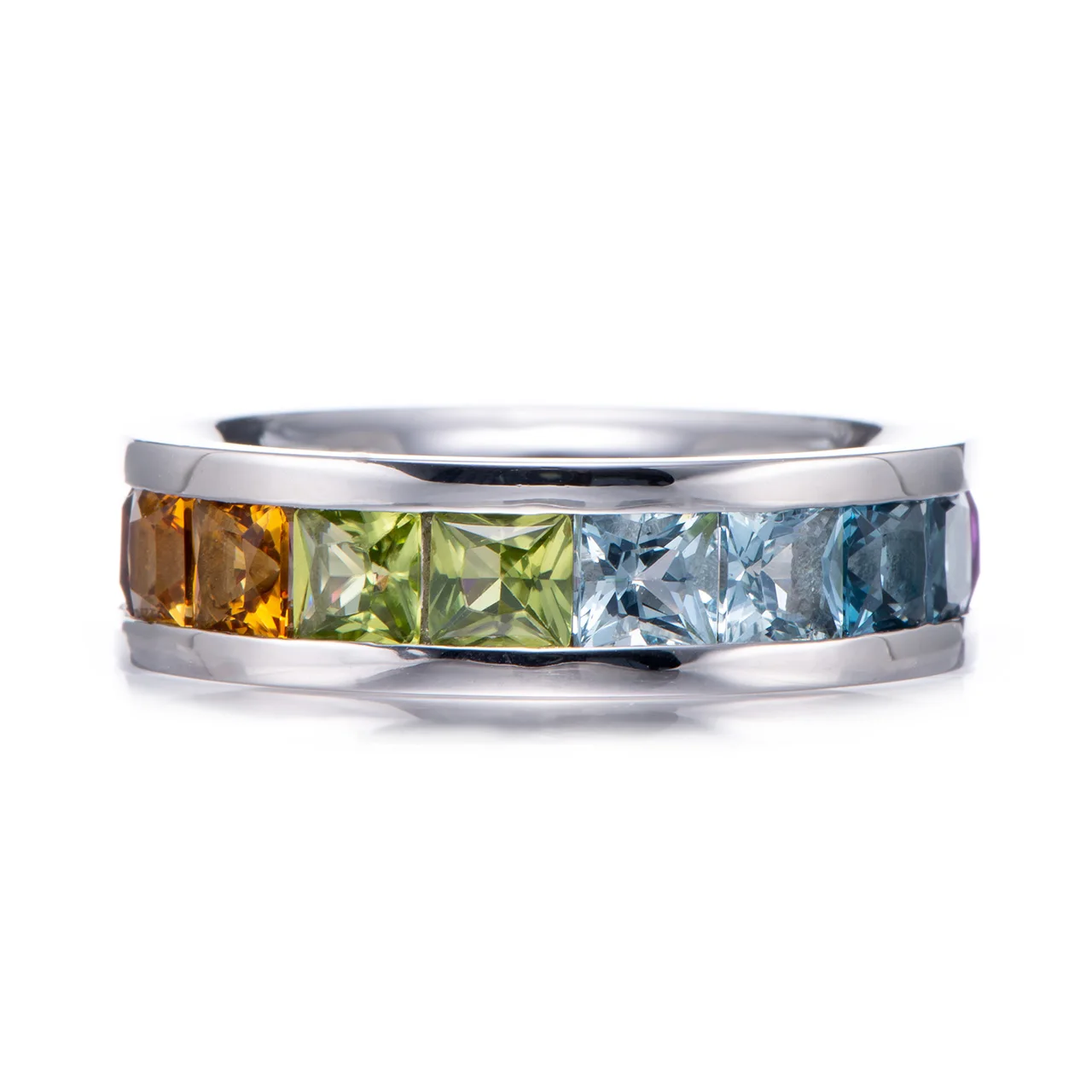 

Multi Tourmaline,Garnet,Citrine,Peridot,Topaz,Amethyst,Rhodolite Rhodium Over Sterling Silver Ring