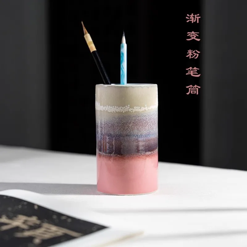 Chinese Ceramic Brush Holder - Calligraphy Pen Organizer, Traditional Scholar's Desk Storage Box, Elegant Home Office Decor