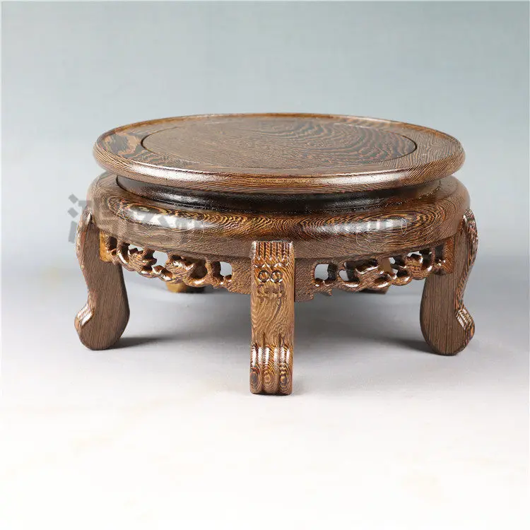 Chicken Wing Design Wooden Circular Stool Classical Base for Household Decor Porcelain Vase Bonsai Ornaments Jade Display Rack
