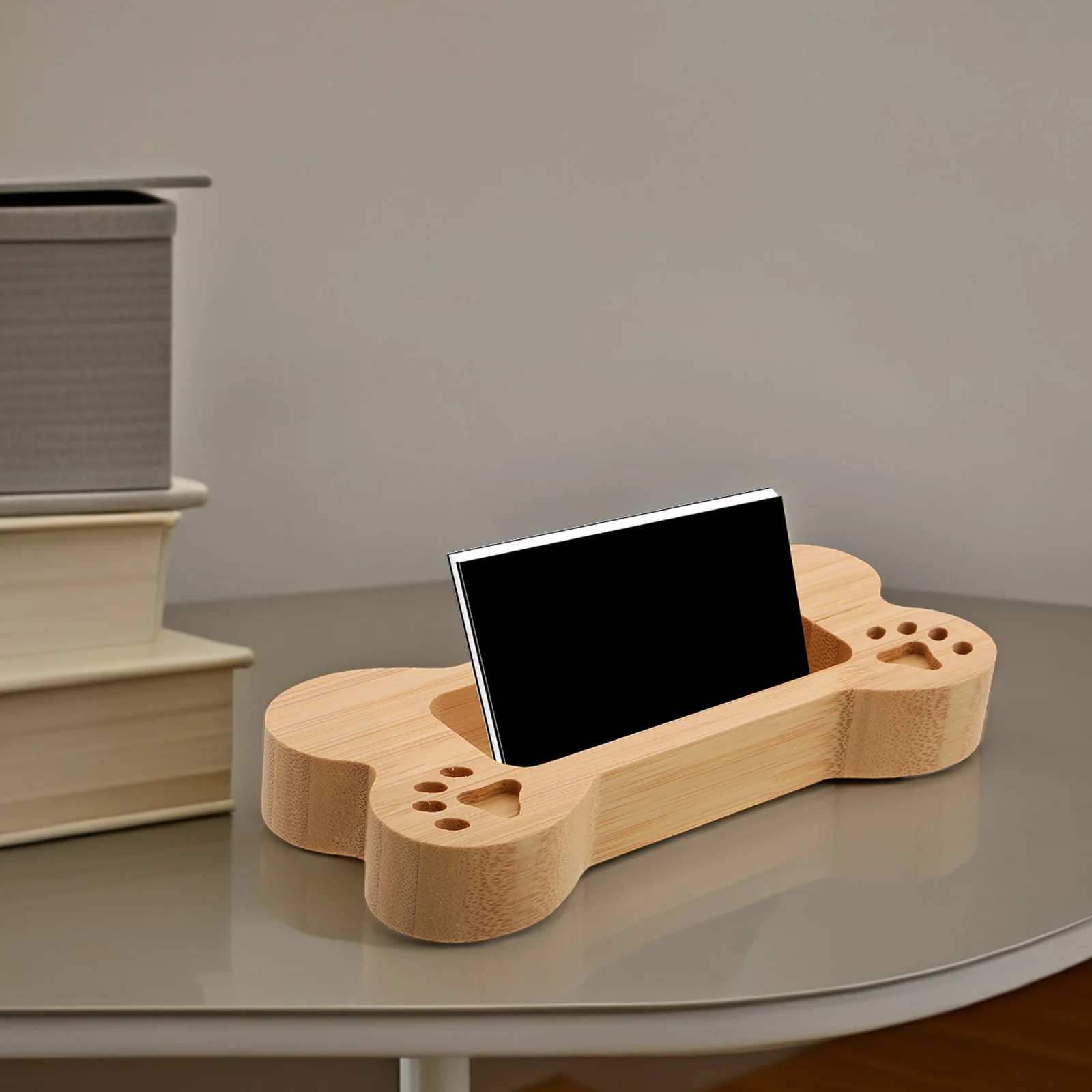 

Cute Bone Style Wooden Card Holder Desktop Business Card Organizer Small Desk Storage Box for Office Home Natural Wood Crafted