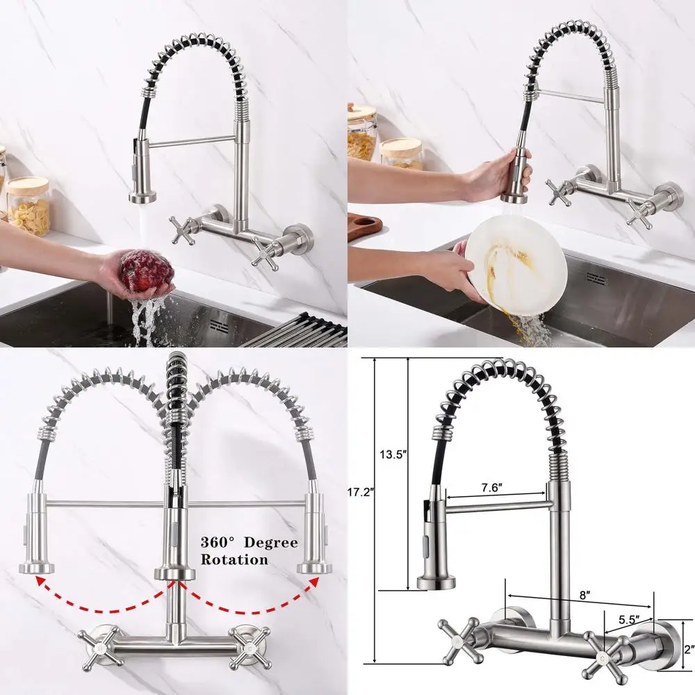 

Industrial High-Arc Kitchen Sink Faucet with Pull-Out Spray and Dual-Function Handle in Brushed Finish