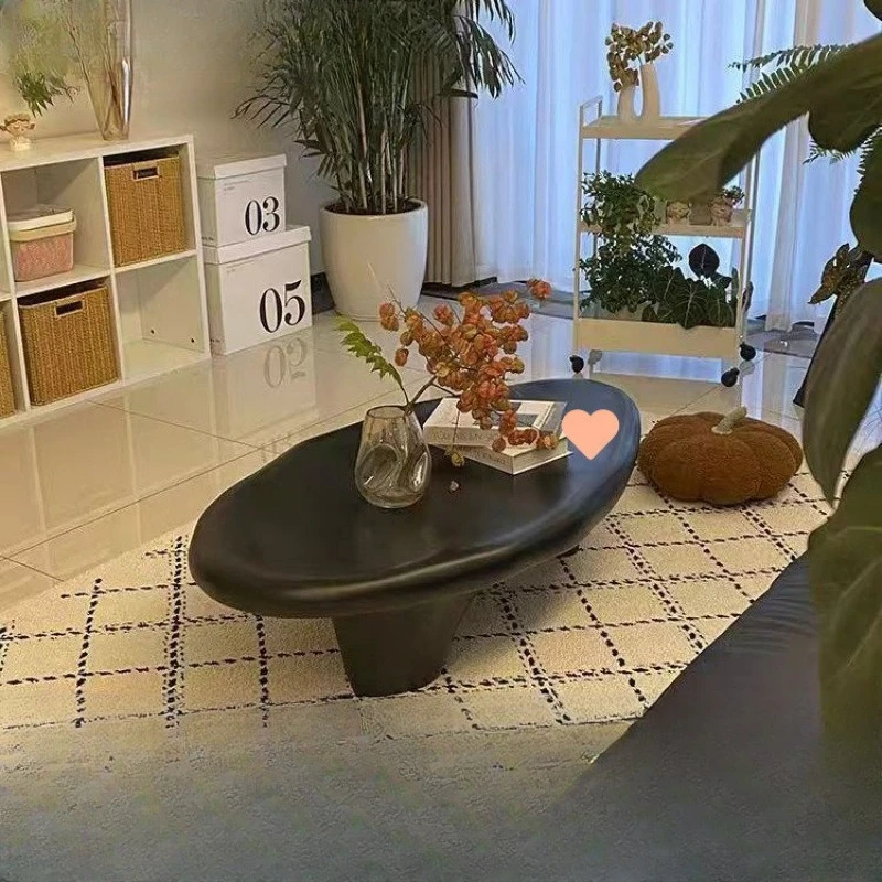 New wabi silent wind Internet celebrity cobblestone coffee table black small apartment Italian minimalist