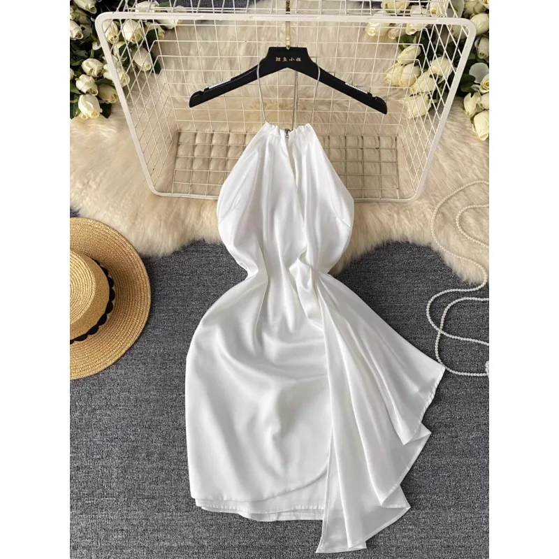 

Fashion High-grade Halter Mini White Party Dress Women Summer Waistband Design Light Luxury Elegant Hip Dress Lady Evening Dress