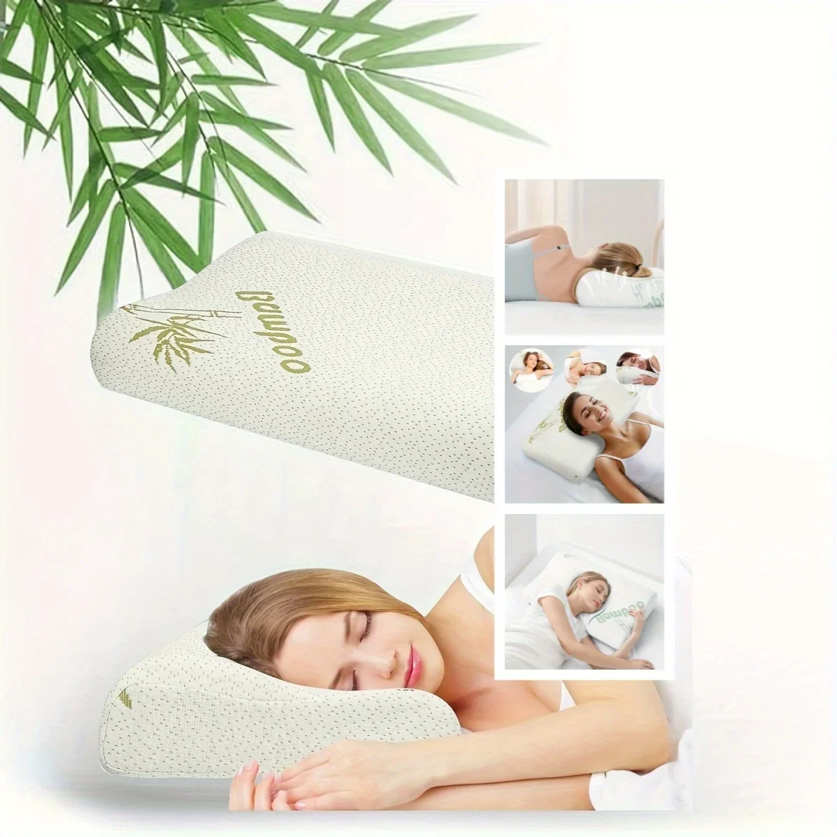 وسادة من ألياف الخيزران/دعم الرقبة على شكل موجة ناعمة/غطاء مسامي وقابل للغسل في الغسالة/راحة لجميع المواسم للمنزل أو السفر #1