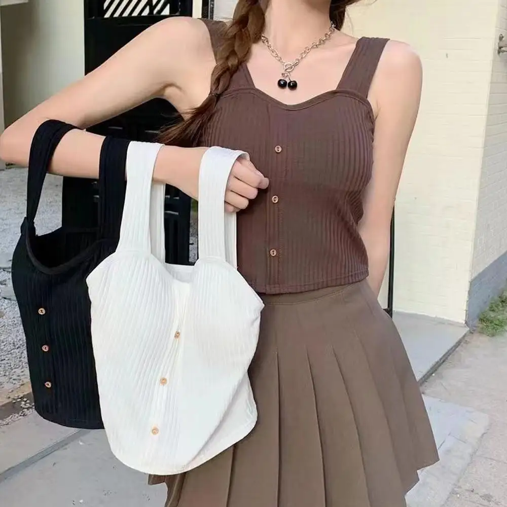 HOT Women's Halter Top Summer Korean Camisole Girl's Sexy Shirts Suspenders Vest Camis Lady's Top Button Padded Bra Tank Tops