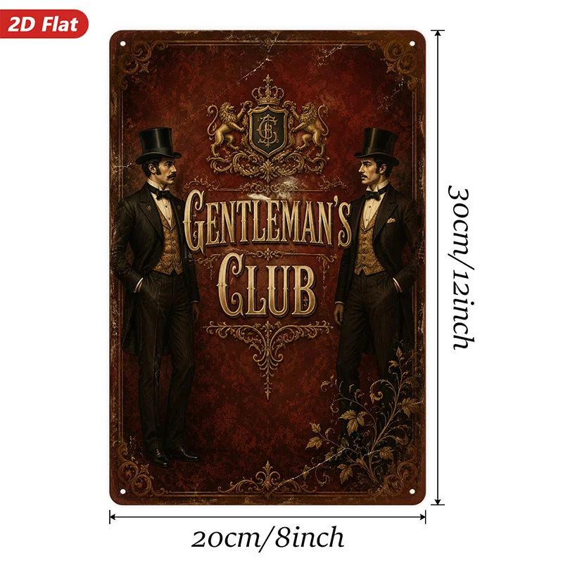 2D Flat, 1pc Gentlemen'S Club Vintage Metal Sign Wall Art, Gentleman'S Club Text, Suitable for Workspace Office, Victorian Gentl