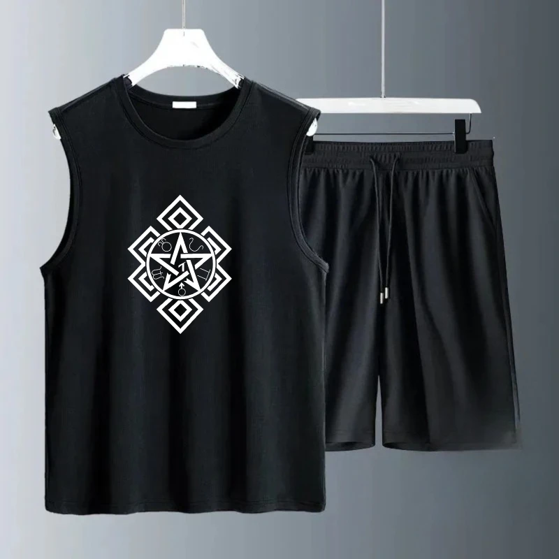 Men's Tank Top Sets 2026 Summer Quick drying crewneck sweat suit running sets for men sports seaside  beach oversize