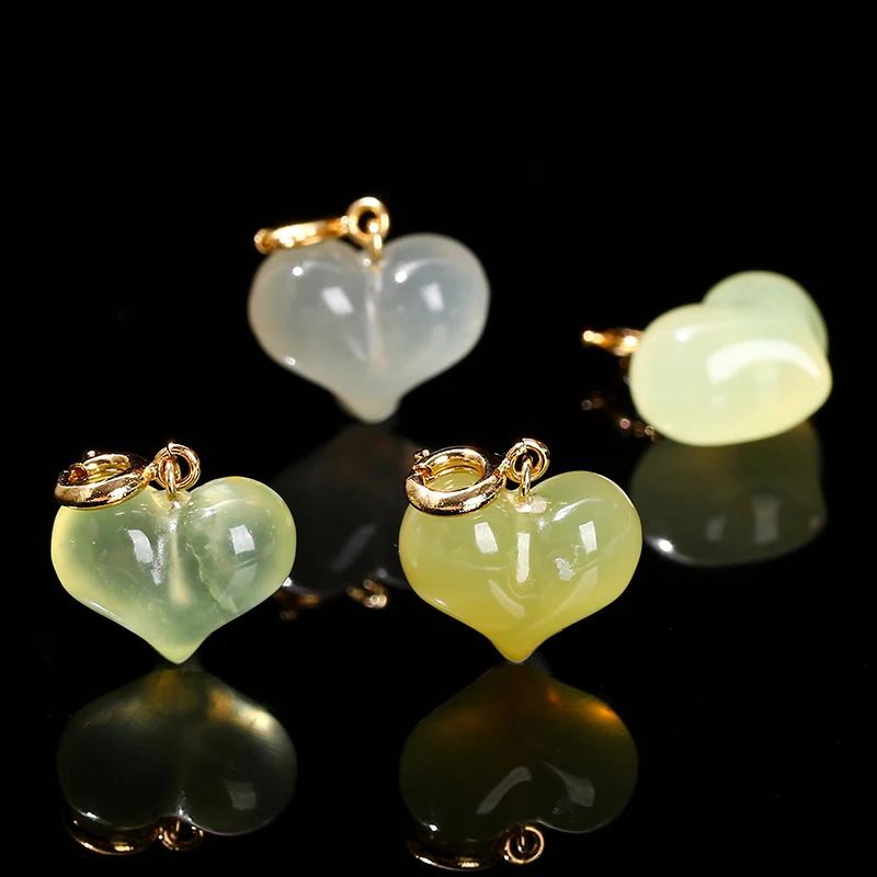 1 Pc Natural Stone Light Green Jade Heart Shape Bead Random Color Pendant For Jewelry Making Diy Necklace Bracelet Accessory