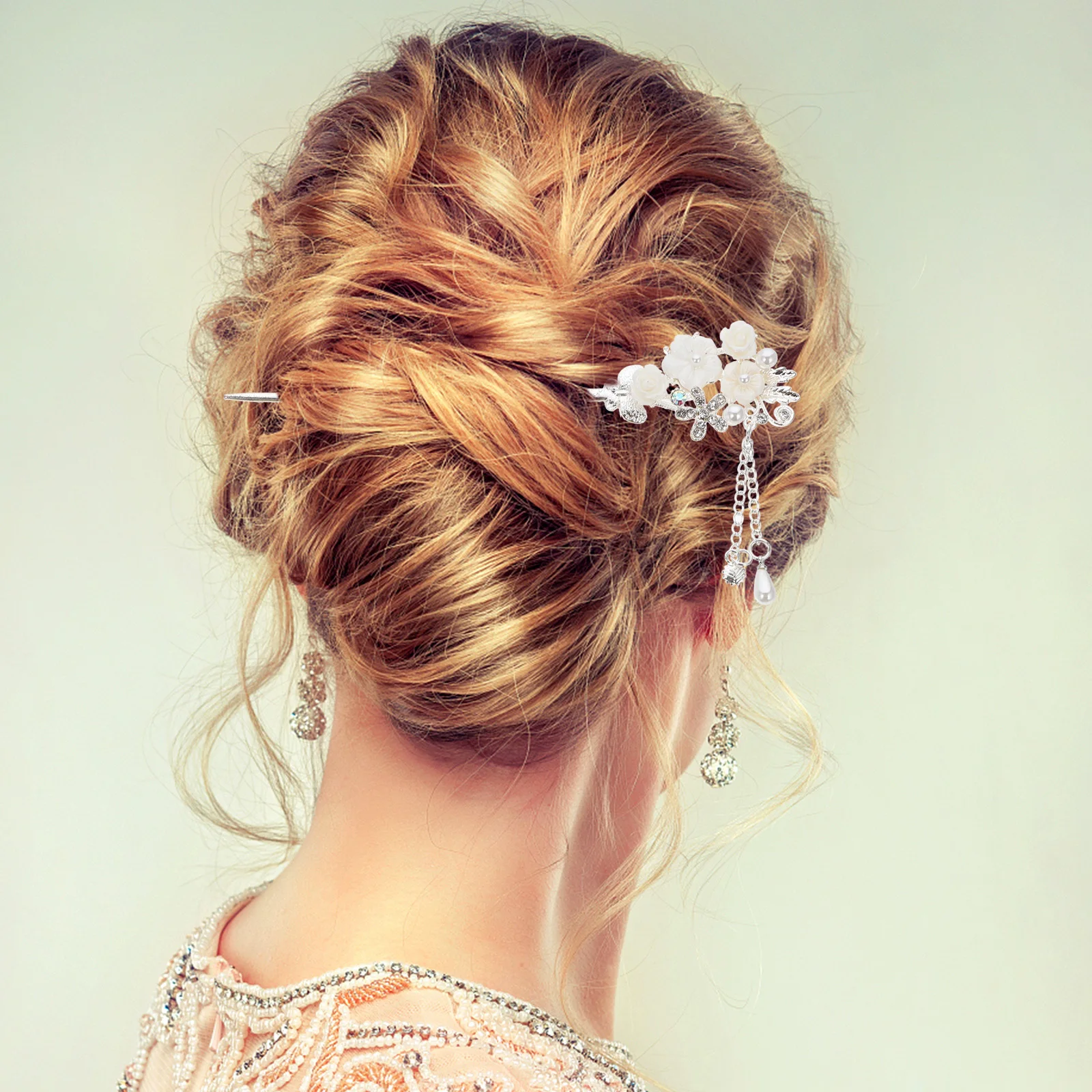 

3Pcs Rhinestone Flower Hair Chopsticks Vintage Tassel Hair Forks Charming Hair Accessories for Parties