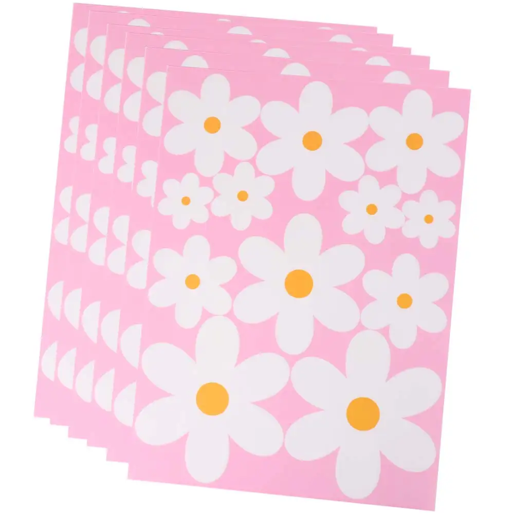 

6Sheets/72Pcs/Set PVC Daisy Window Stickers Double Sided Waterproof Flower Wall Stickers Spring Style White Glass Stickers