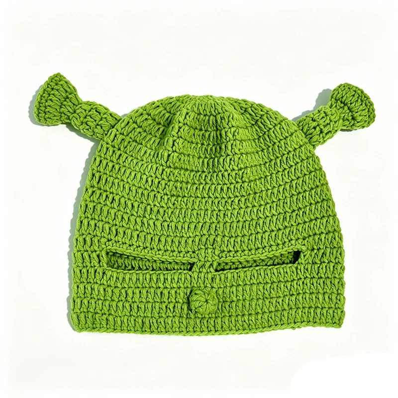 Lustige Shrek Sturmhaube Handgemachte Häkel-Mütze Grüner Ogre Gestrickte Vollgesichtsmaske Halloween Cosplay Party Unisex Wintermütze