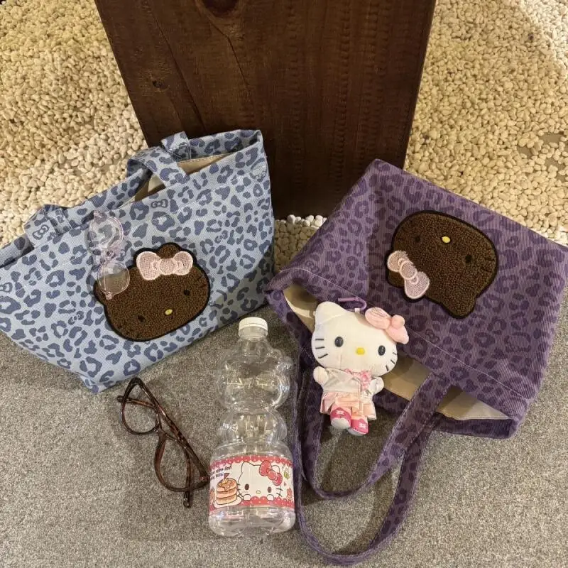 حقيبة كتف سانريو كيتي ليوبارد طباعة حقيبة كتف سعة كبيرة موضة حلوة نمط طالب فتاة متجر حمل حقيبة كتف