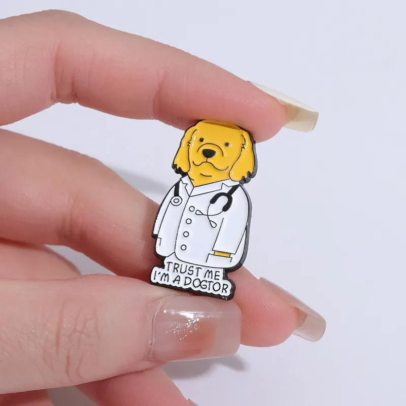 Cartoon Animal Doctor Series Metal Brooch Creative Puppy Duck Shape Badge Trendy Versatile Clothes Bag Accessories Brooch image 3