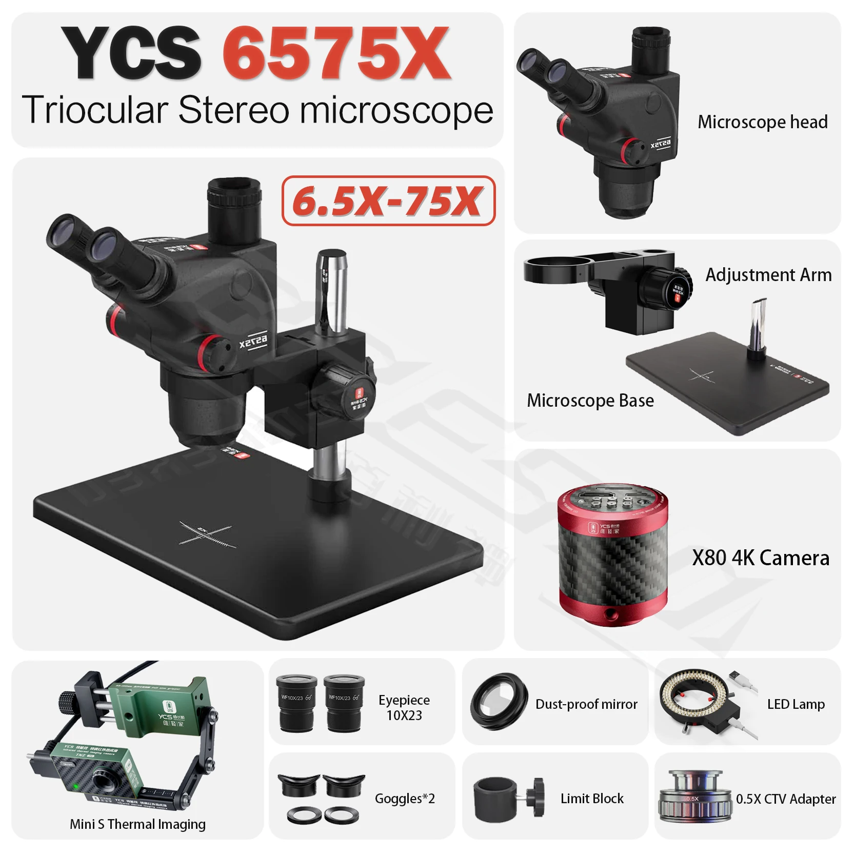 YCS 6575X Ultra HD Trinocular Microscope with Large Base for