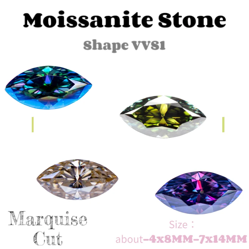 

N-Moissanite Stone Marquise Shape VVS1 Combination Chain Charms Beads with Certificate for Advanced Jewelry Making Materia