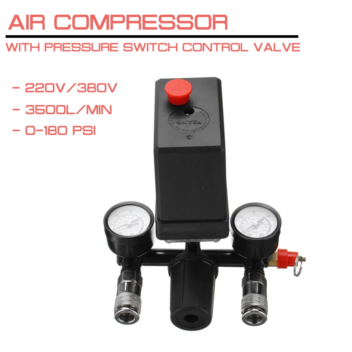 240V/380V Switch AC Regulator Heavy Duty Air Compressor Pump Air Pump Control Valve 7.25-125 PSI with Gauge Pressure Control