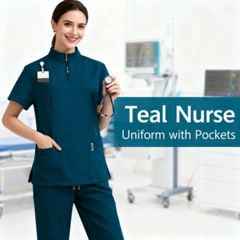 

Nurse Clothes Work Clothes Set Stand Up Collar Zipper Hand Washing Clothes Doctor Nurse Beauty Salon SPA Work Clothes