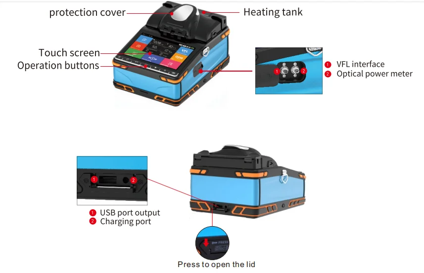 Automatic manual 6 Motor With VFL OPM Fusion Splicing Machine Optical Fiber optic Fusion Splicer Machine