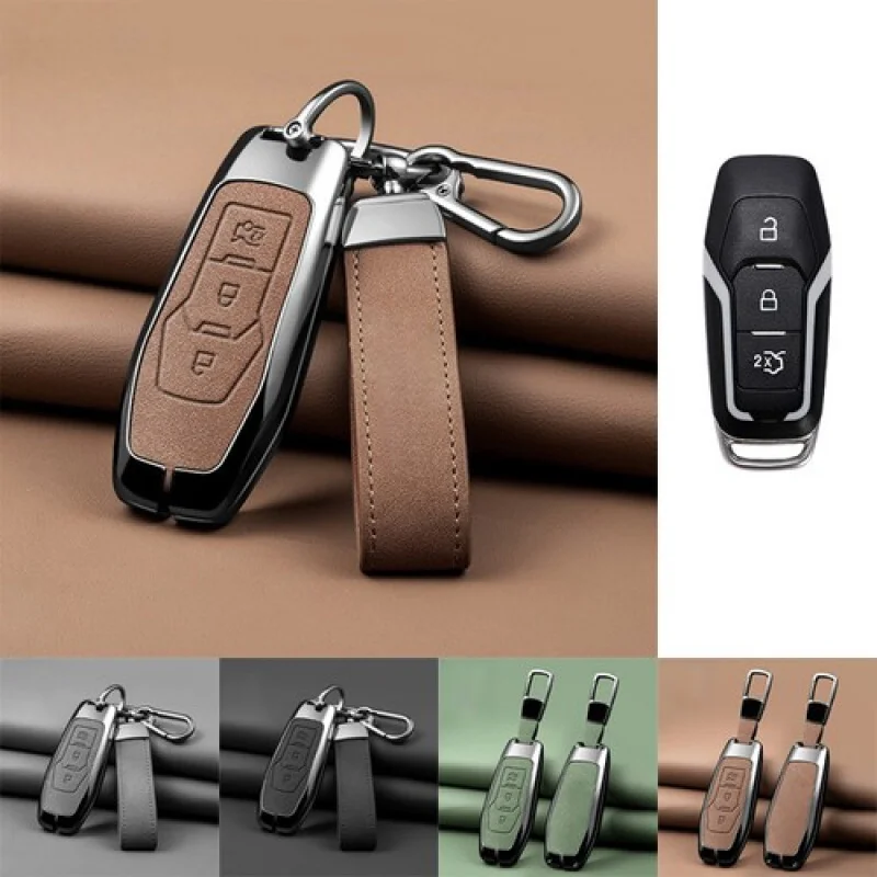 

A+ Zinc Alloy Leather Car Key Fob Case Cover For Ford Explorer Mustang Mondeo F-150