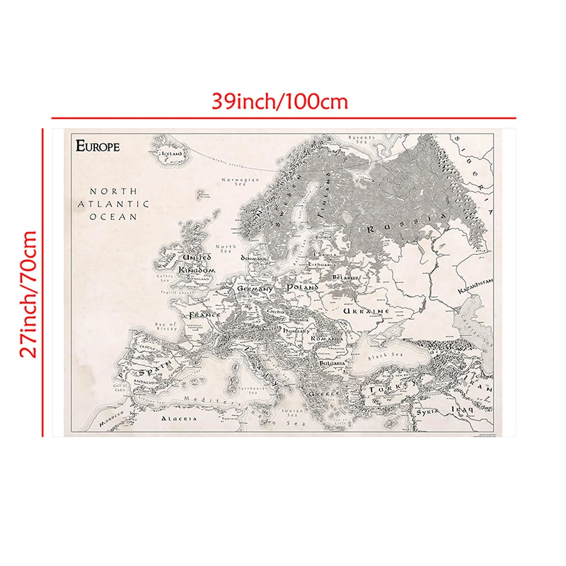 Foldable Spray Non-woven Fabric European Map In English 100*70cm Living Room Home Decoration Education Office Supplies