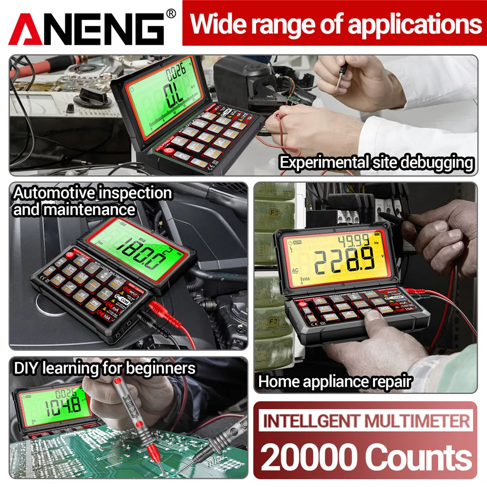 ANENG 623 車載マルチメーター 電圧/電流 オームメーター 静電容量 車載パルス幅テストツール エンジン速度テスト デジタルオート AC/DC