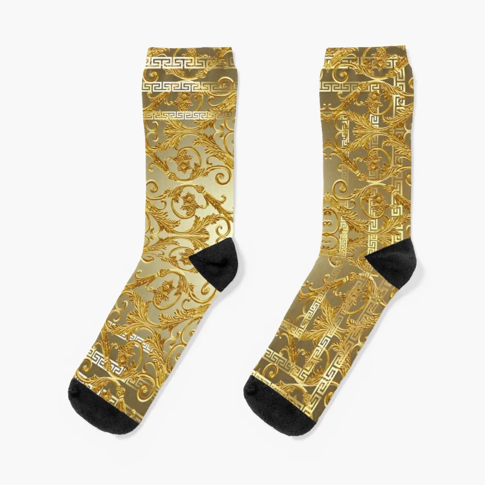 

Greek Keys 4 Golden Baroque Style Socks Heated Socks