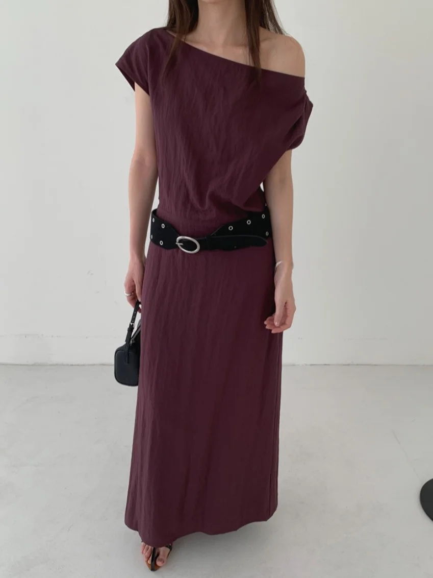 Ele Sexy Odkryte Ramiona Wyszczuplająca Talia Długa Sukienka Damska Letnia Ekskluzywna Dr Poliester Włókno Krótki Rękaw Dr