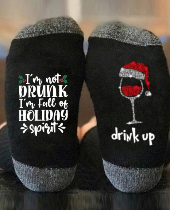 Christmas Socks for Women Autumn and Winter Medium Tube Cotton Personalized Red Wine Cup Cute Breathable Socks New Year