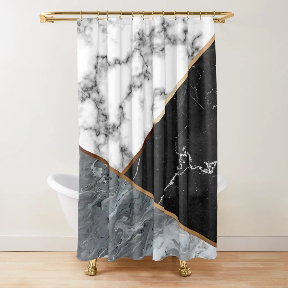 

Elegant silver marble with bronze lining Shower Curtain Bathroom Accessorys Waterproof Fabric Bathroom For Bathroom Curtain