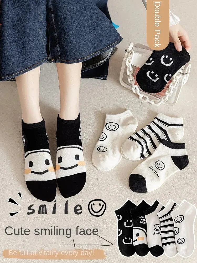 10 paia di calzini Happy Face, calzini a tubo medio in cotone traspirante per gatti dei cartoni animati, calze e calze sportive da donna